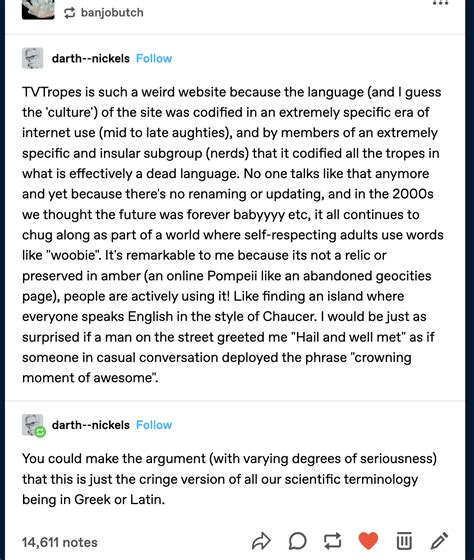 Two Redditors got mentioned on TVTropes for their thoughts on .